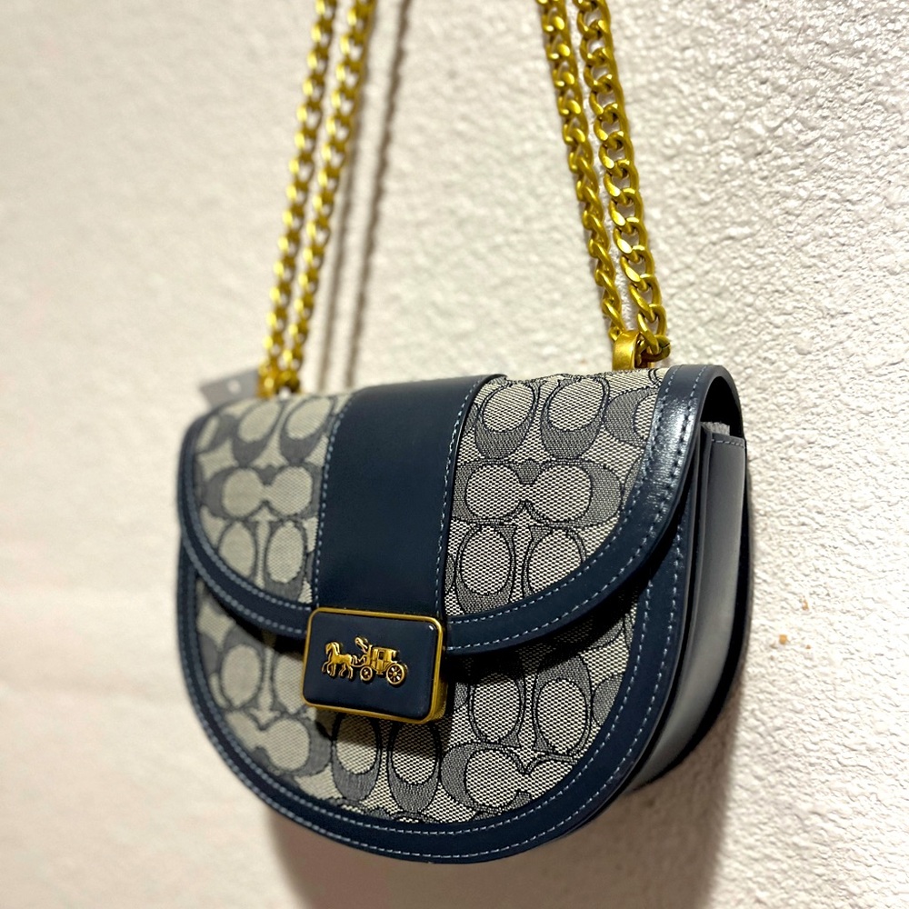 Coach Alie Saddle Signature Jacquard Navy Blue